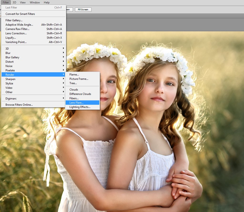 Cómo utilizar los filtros de destello de lente de Photoshop