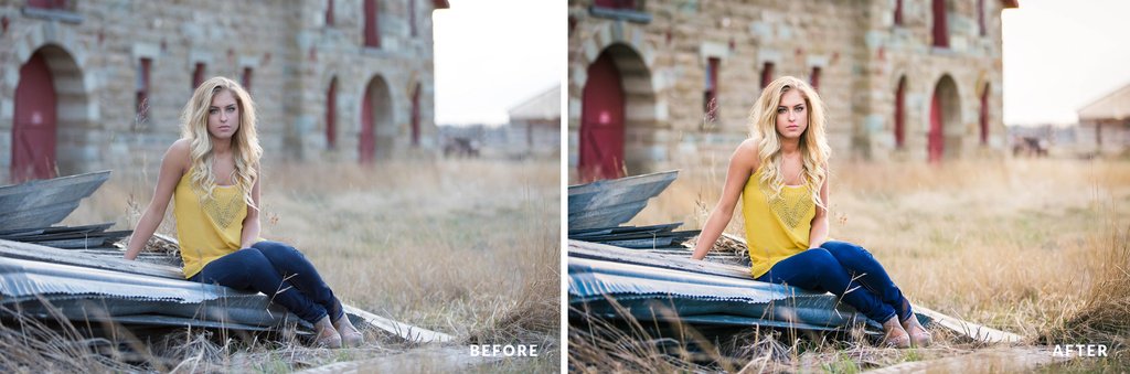Foto de antes y después con Pretty Presets Clean Edit Portrait Workflow Presets