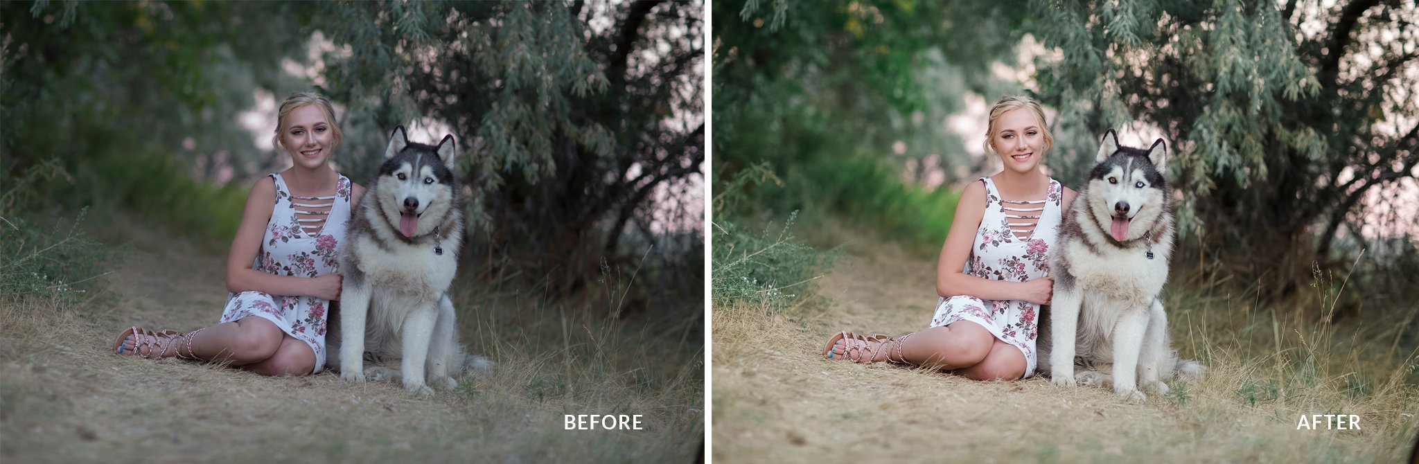 Foto de antes y después con Pretty Presets Clean Edit Portrait Workflow Presets